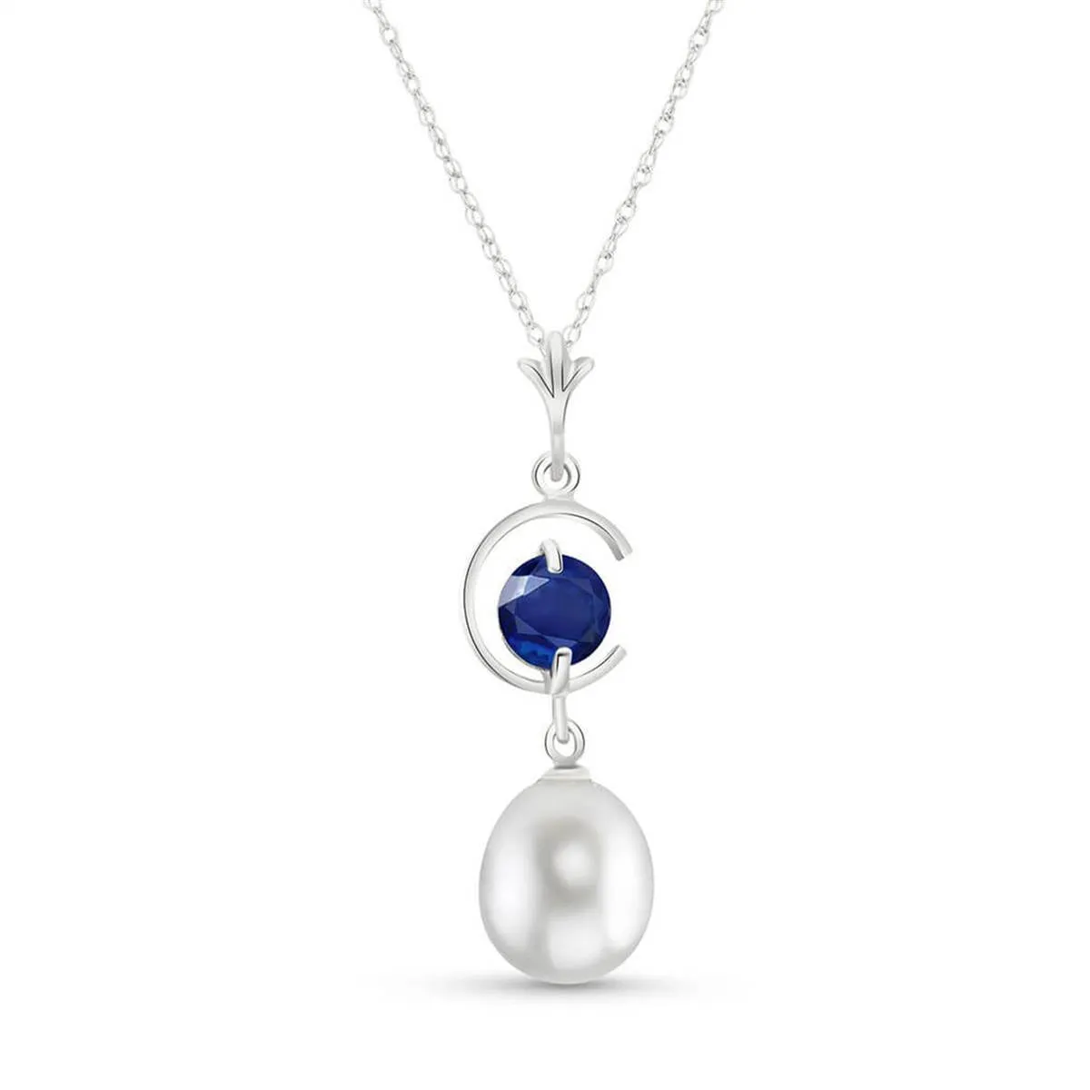 4.5 Carat 14K Solid White Gold Woman In A Song Sapphire Pearl Necklace