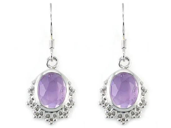 5 Carat Genuine Purple Oval Cut Amethyst 925 Sterling Silver Dangle Fine Earrings XFE8006