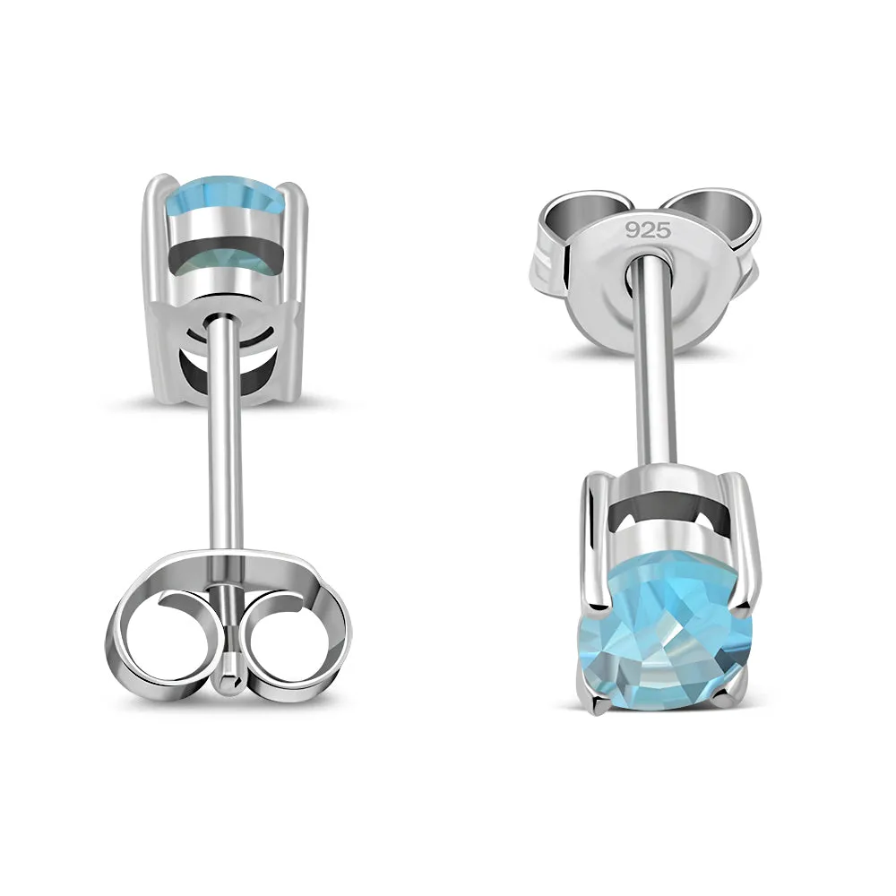 5x7mm Oval Prong-Set Blue Topaz Stone Sterling Silver Stud Earrings