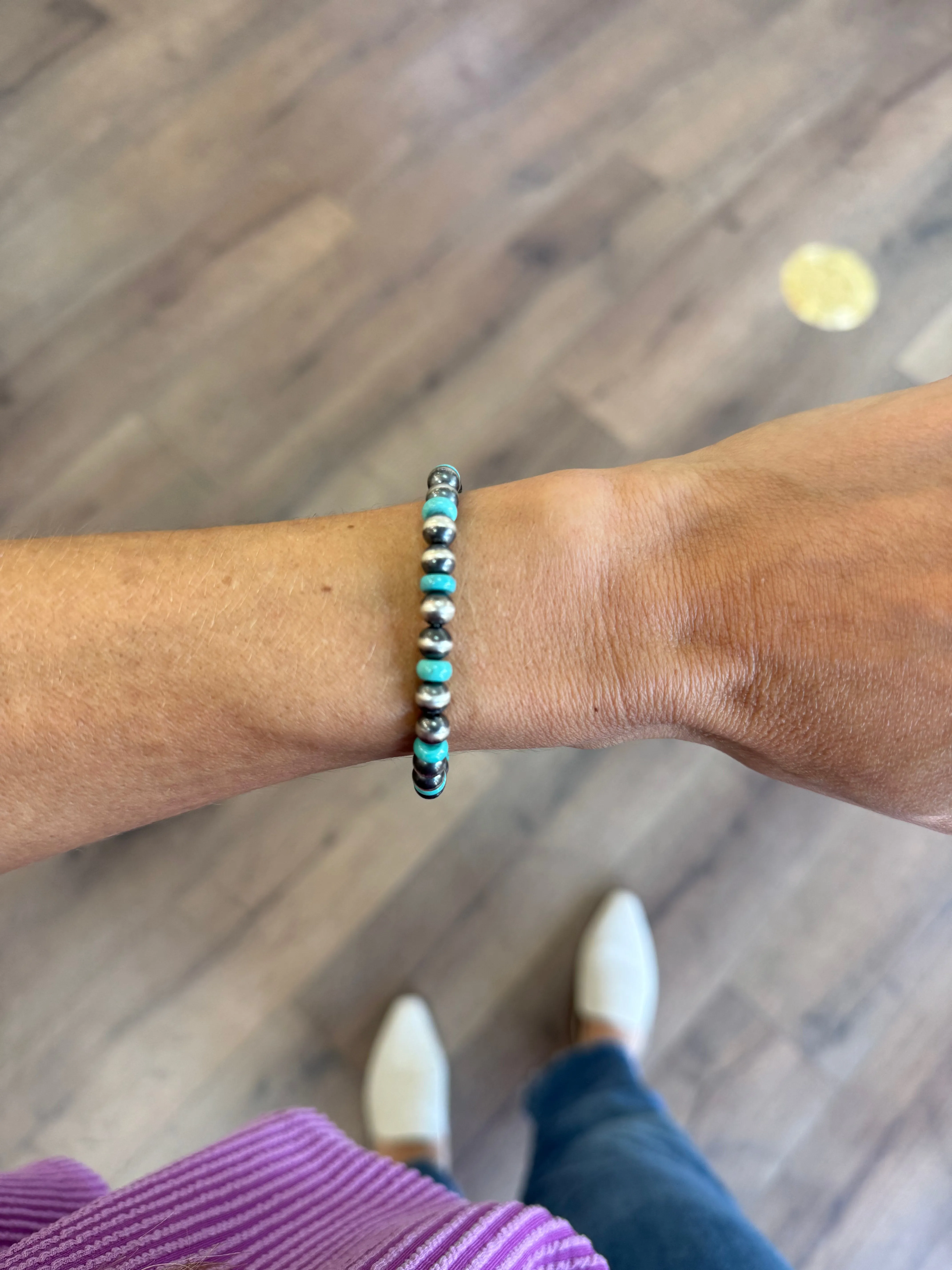 6mm Navajo Pearl Stretch Bracelet - Turquoise