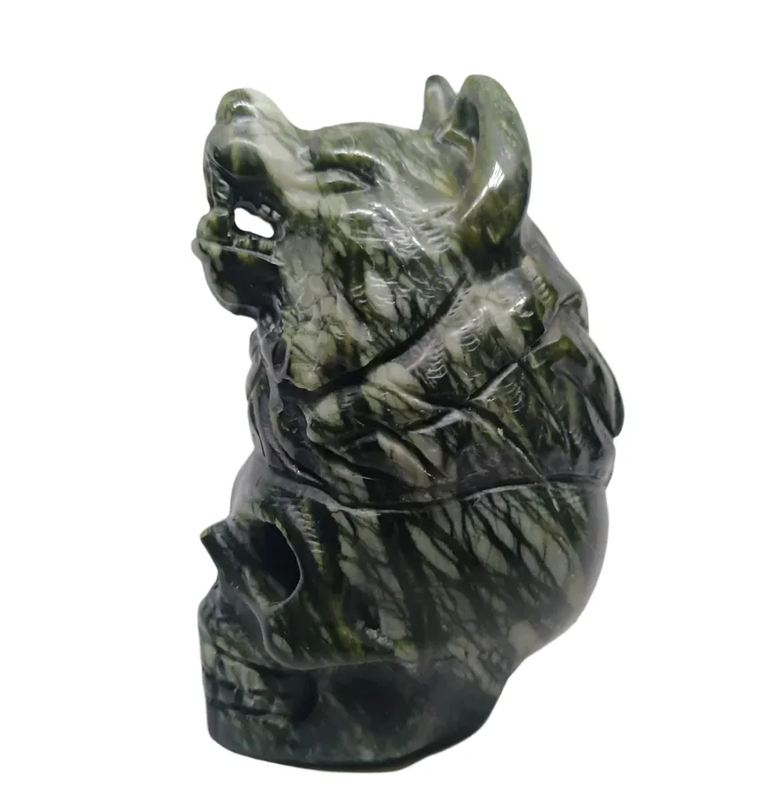 858g Jade Crystal Skull and Wolf