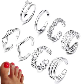 8pcs Summer Beach Vacation Knuckle Foot Ring Set Open Toe Rings for Women Girls Finger Ring Adjustable Jewellery Wholesale Gifts