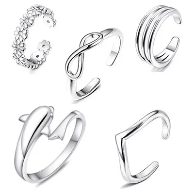 8pcs Summer Beach Vacation Knuckle Foot Ring Set Open Toe Rings for Women Girls Finger Ring Adjustable Jewellery Wholesale Gifts