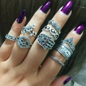 9 Piece Boho Silver Midi Ring Set