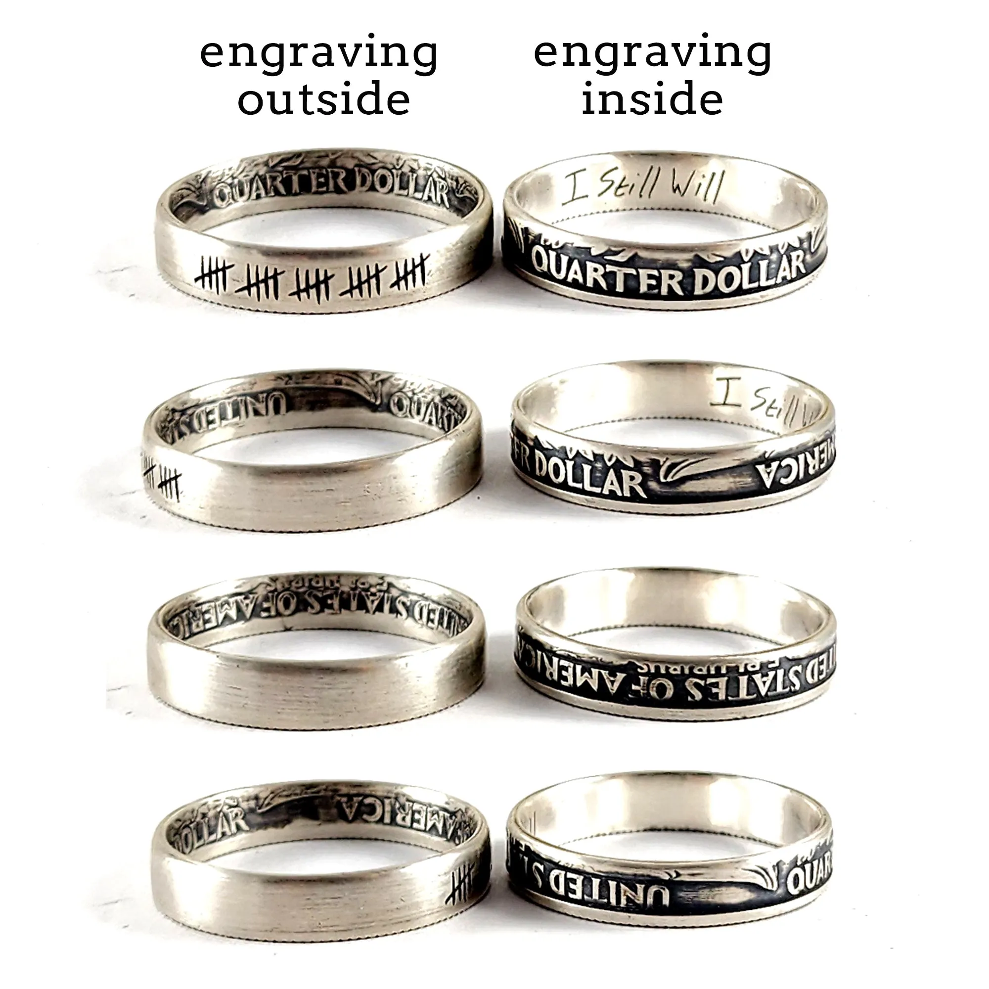 90% Silver Custom Engraved Narrow Band Quarter Ring - 25th Anniversary Gift