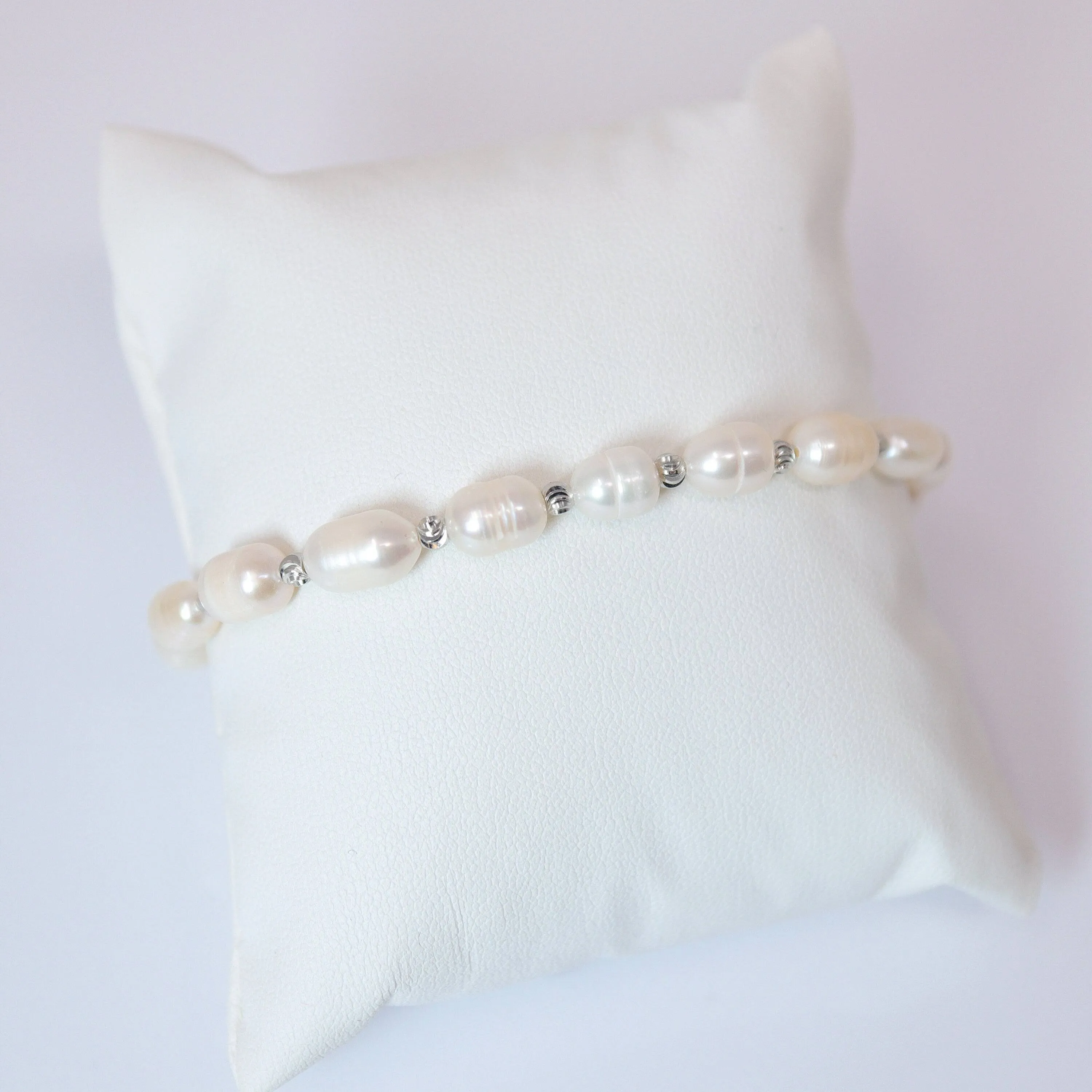 925 Sterling Silver Freshwater Pearl Bracelet (Adjustable Length) Bridal Jewelry, Statement Bracelet, Wedding Gift, Birthday Gift.