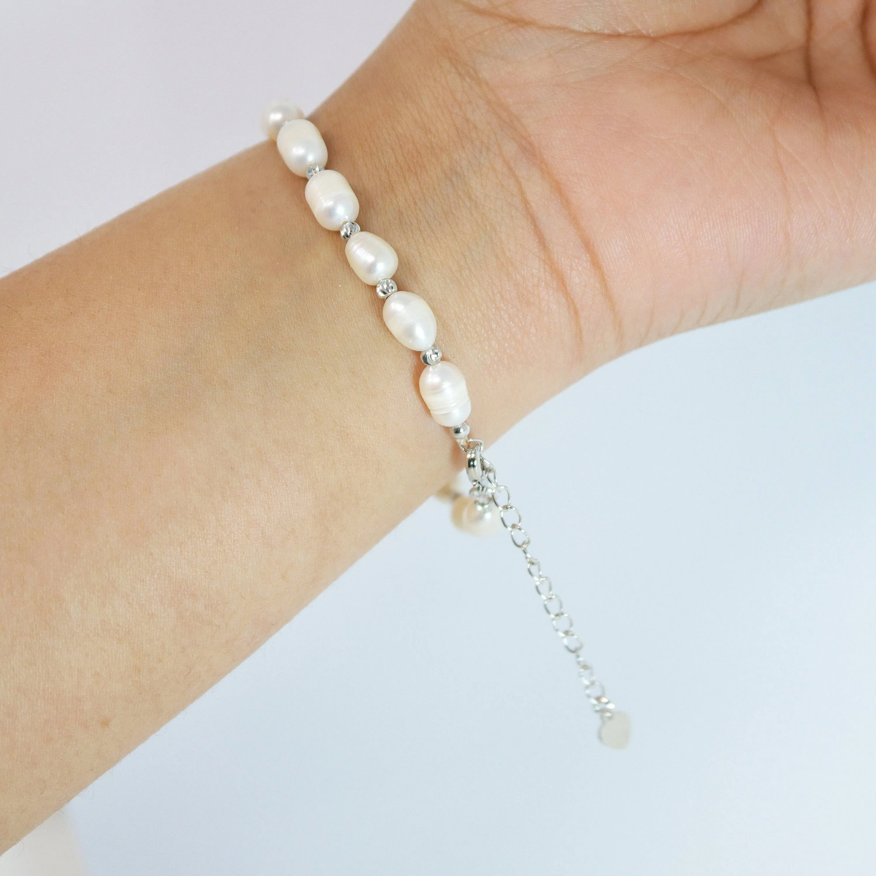 925 Sterling Silver Freshwater Pearl Bracelet (Adjustable Length) Bridal Jewelry, Statement Bracelet, Wedding Gift, Birthday Gift.