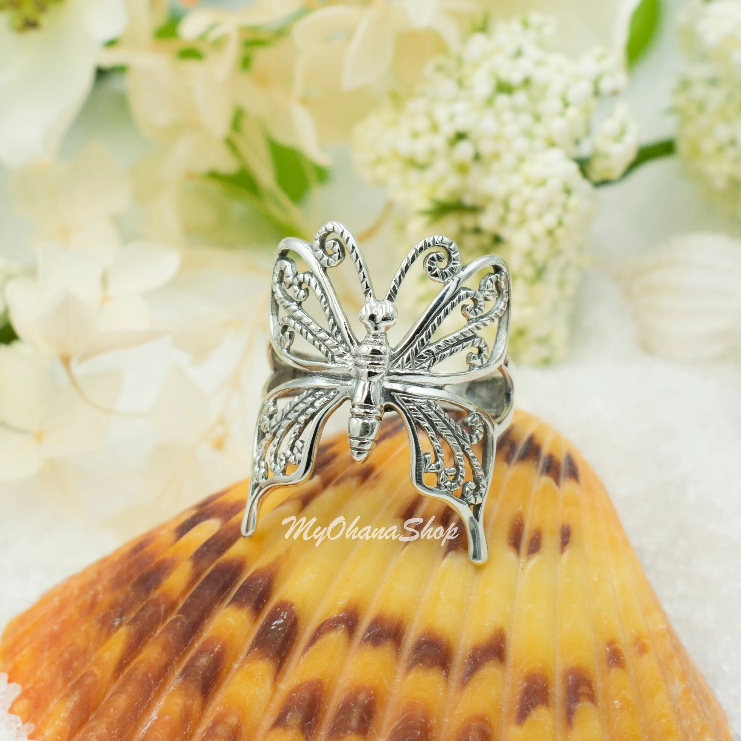 925 Sterling Silver Large Butterfly Ring For Women, Girls.  25mm Wide Cutout, Filigree Butterfly Ring.  Tropical Animal, Fairy Jewelries.