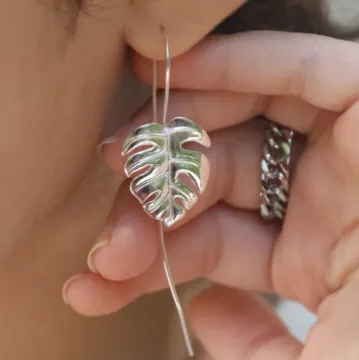 925 Sterling Silver Monstera Leaf Earrings