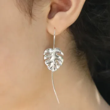 925 Sterling Silver Monstera Leaf Earrings