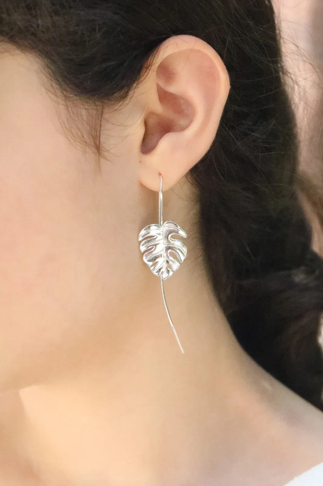 925 Sterling Silver Monstera Leaf Earrings