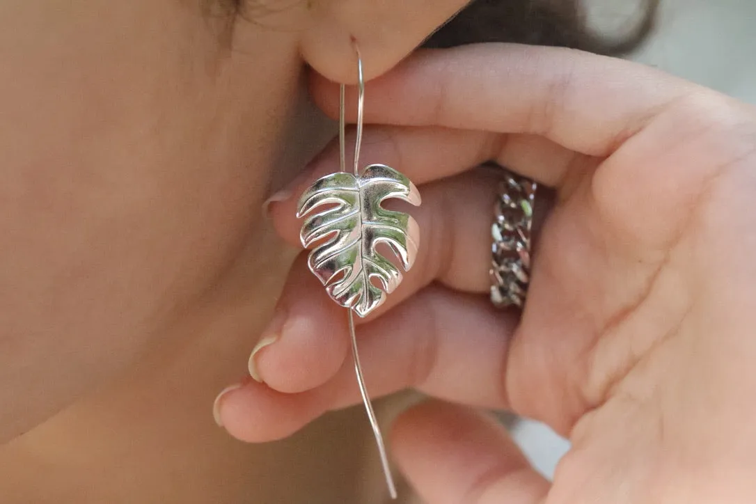 925 Sterling Silver Monstera Leaf Earrings