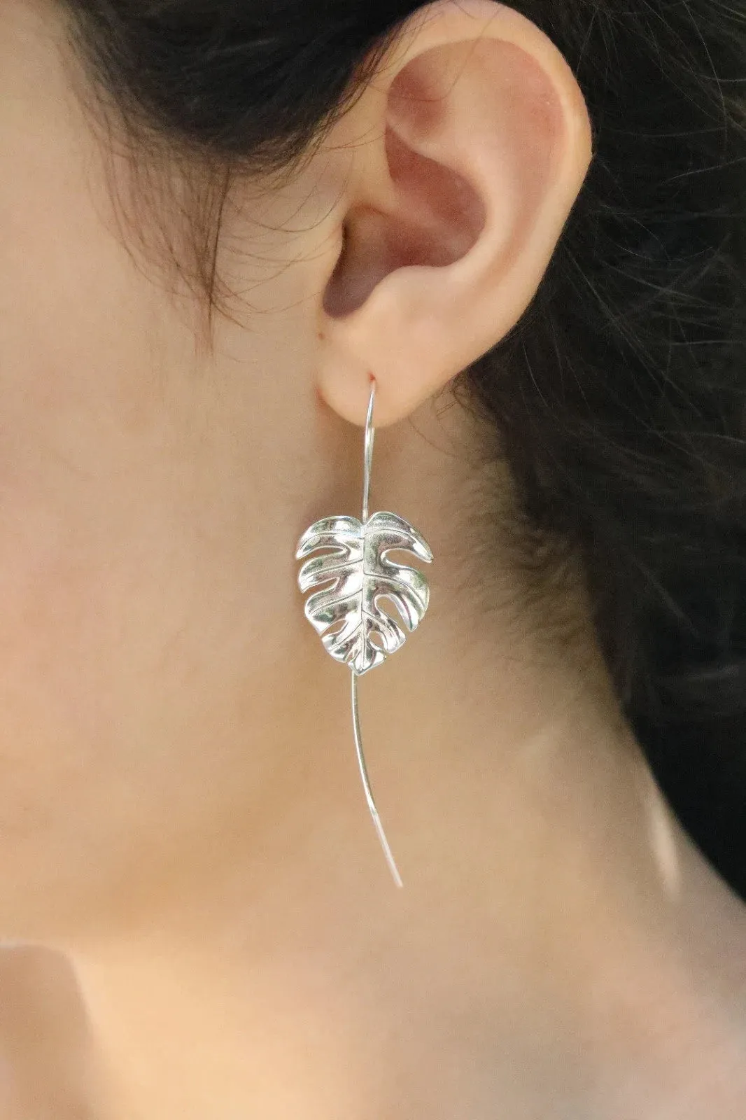 925 Sterling Silver Monstera Leaf Earrings