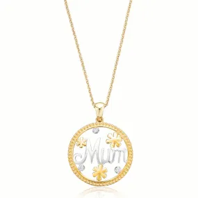 9ct Two Tone Gold Round Brilliant Cut Diamond Set Mum Pendant