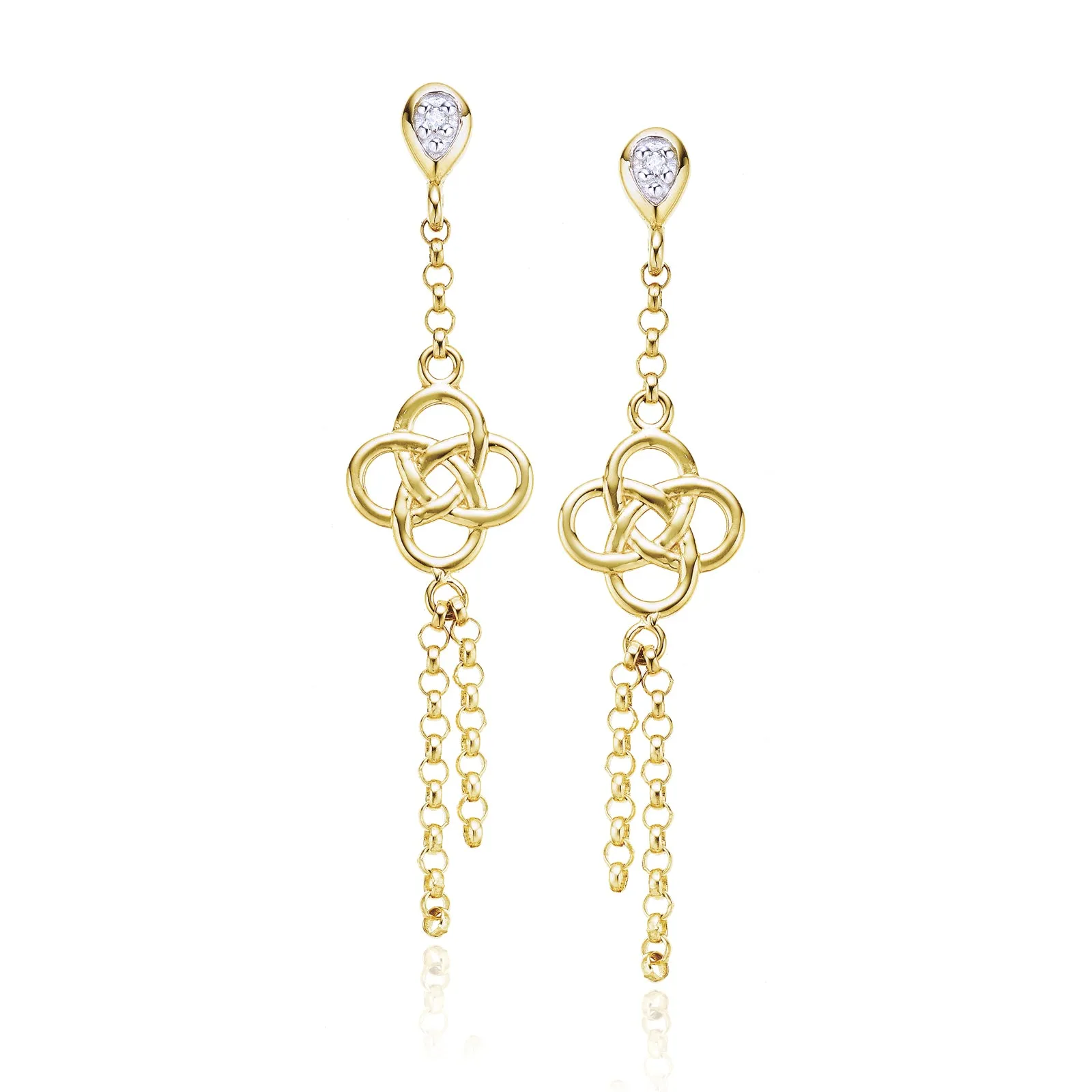 9ct Yellow Gold & Diamond Set Celtic Drop Earrings