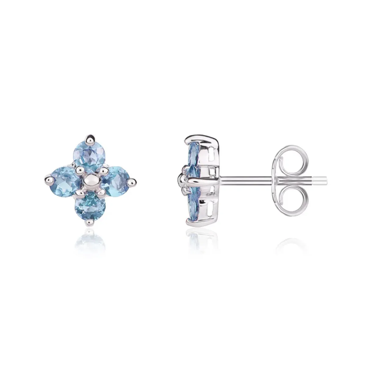 9K White Gold Blue Topaz Quatrefoil Stud Earrings