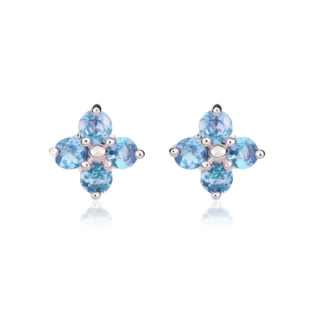 9K White Gold Blue Topaz Quatrefoil Stud Earrings