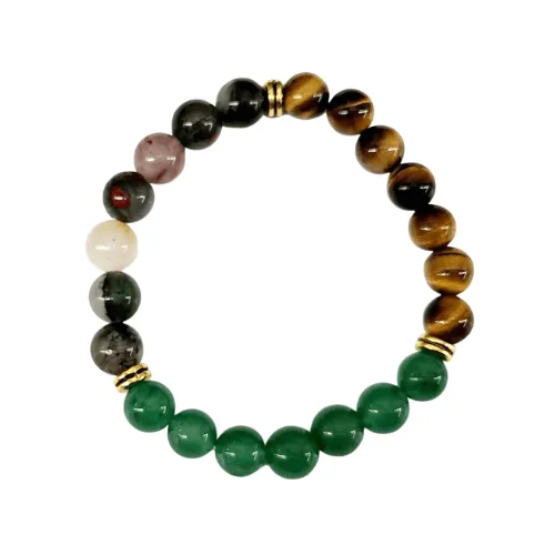 Abundance Crystal Bracelet - Green Jade/Tiger's Eye/African Bloodstone