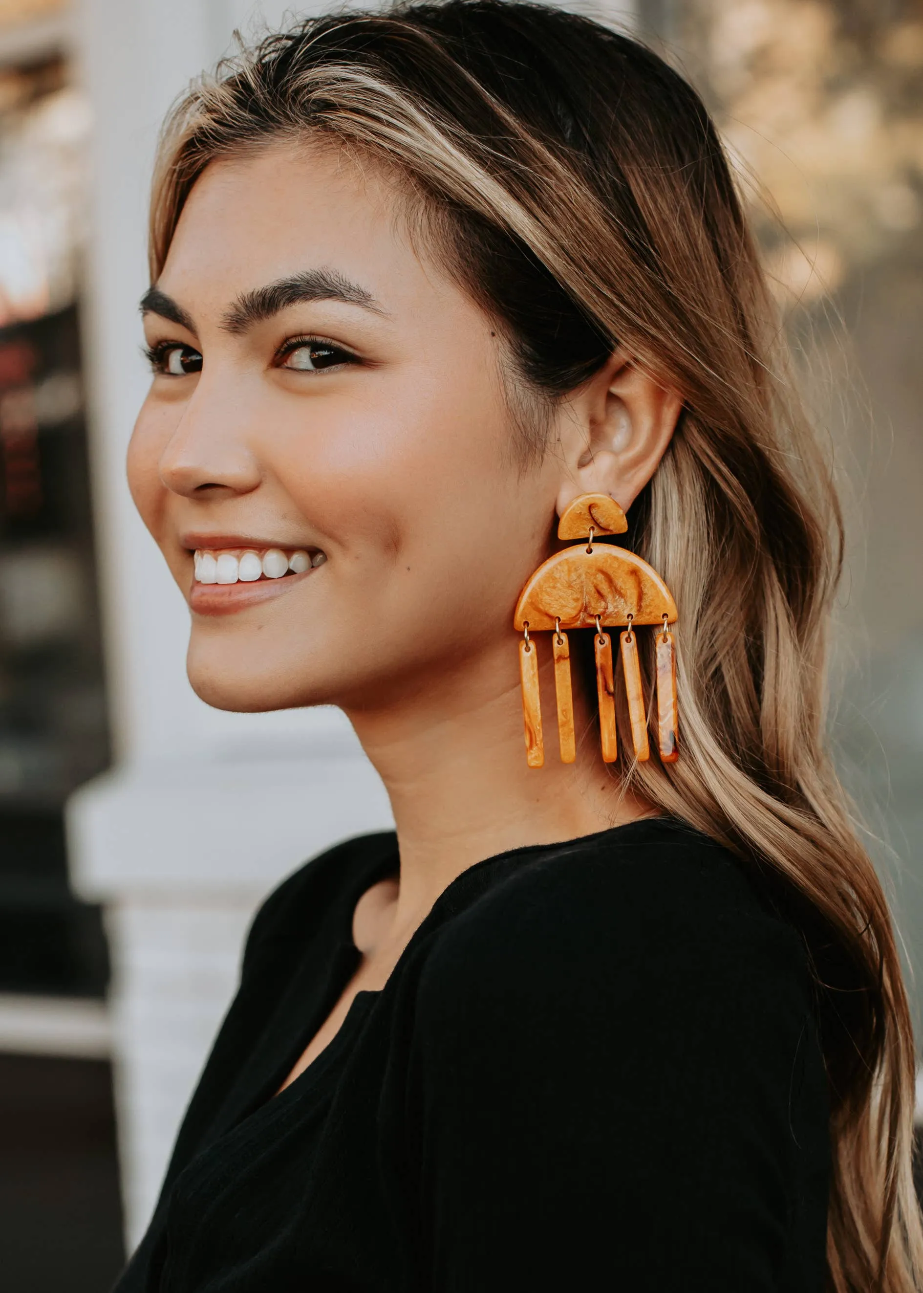 Acrylic Orange Geometric Dangle Earrings