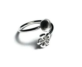 Adjustable Ring Blank | Round Bezel Cup and Flower