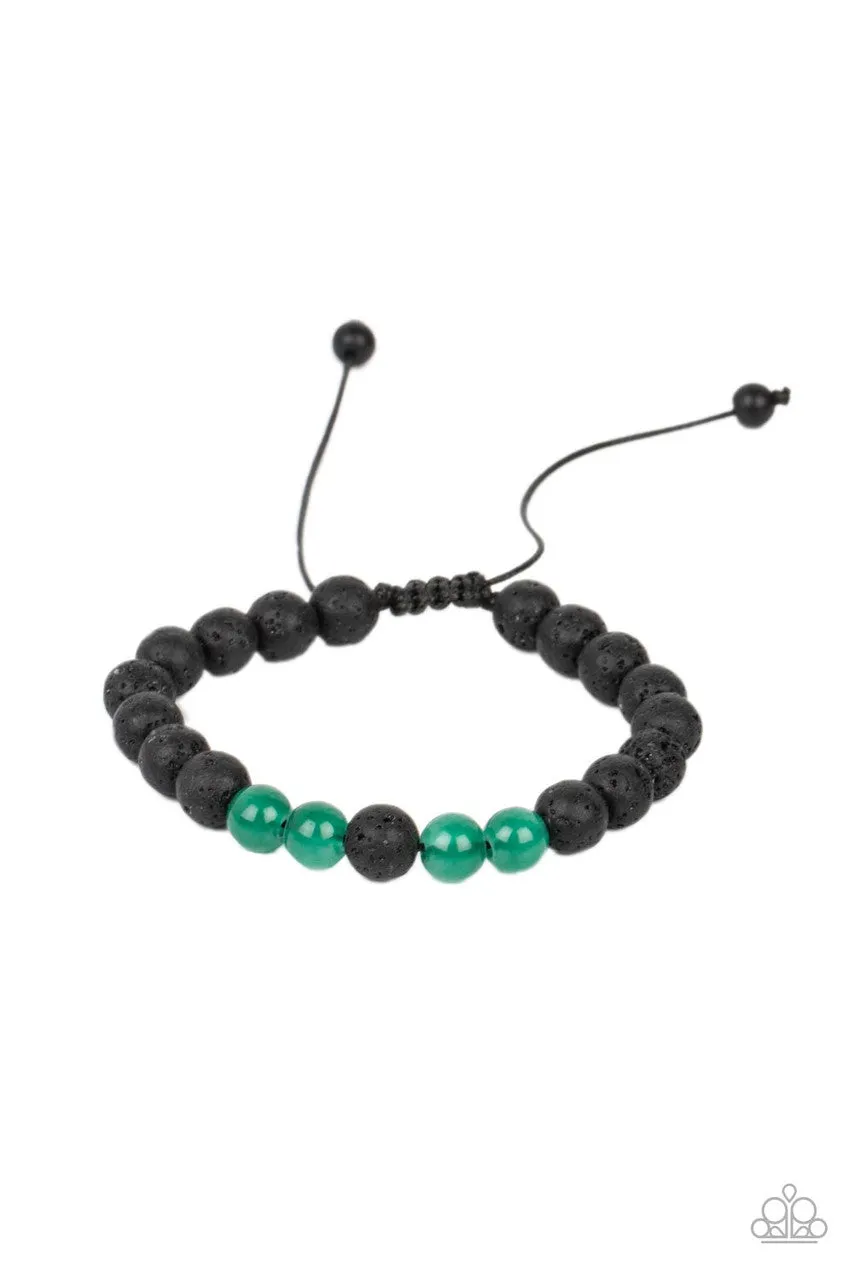 Alternative Rock - Green - Stone and Black Lava Bead Paparazzi Pull-Cord Bracelet