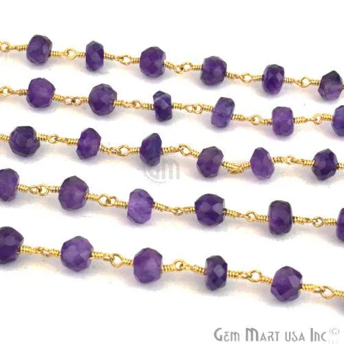 Amethyst Beads Gold Plated Wire Wrapped Rosary Chain