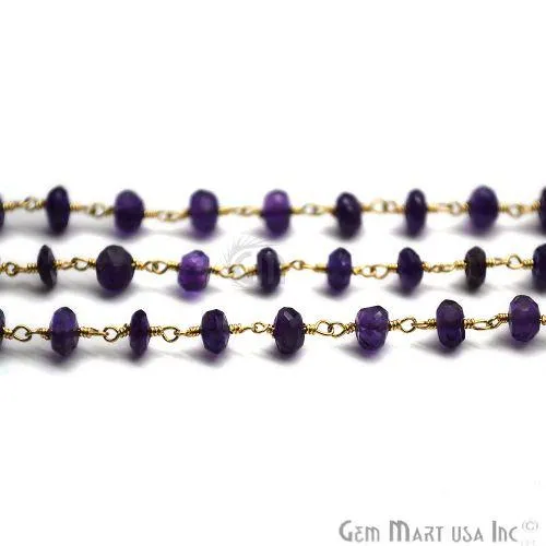 Amethyst Beads Gold Plated Wire Wrapped Rosary Chain