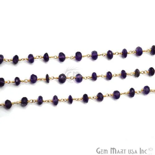 Amethyst Beads Gold Plated Wire Wrapped Rosary Chain