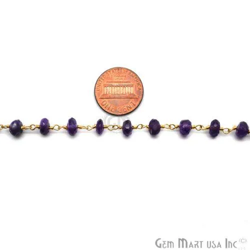 Amethyst Beads Gold Plated Wire Wrapped Rosary Chain