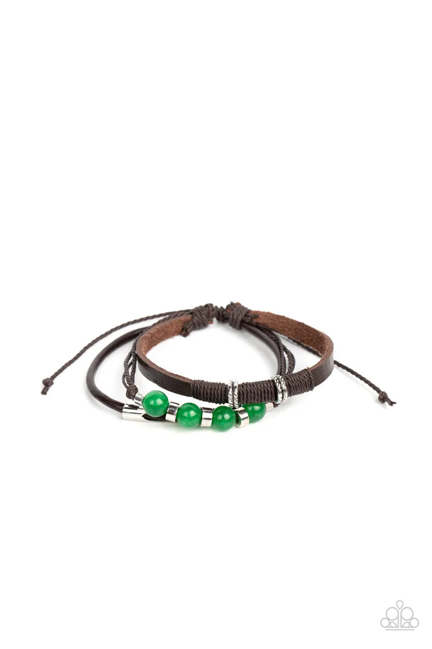 Amplified Aloha - Green - Jade Stone Bead Leather Paparazzi Pull-Cord Bracelet