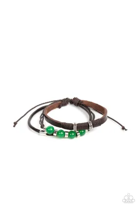 Amplified Aloha - Green - Jade Stone Bead Leather Paparazzi Pull-Cord Bracelet