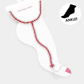 Anklet Red Rhinestone Silver Net Toe Ring