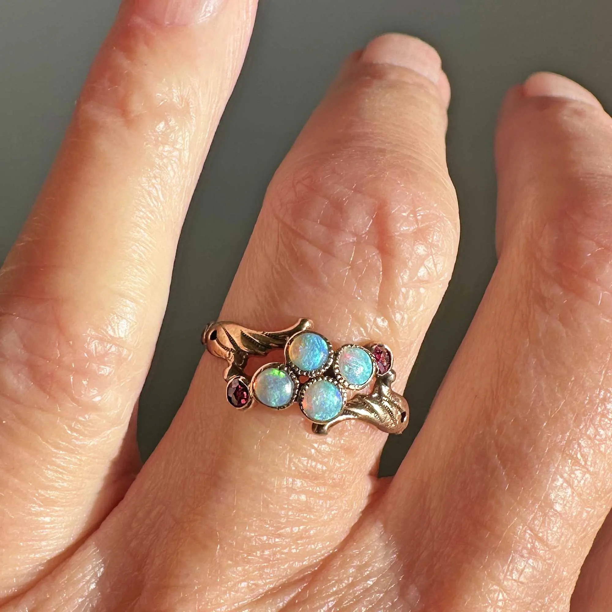 Antique Ruby Accent Victorian Opal Ring in Gold