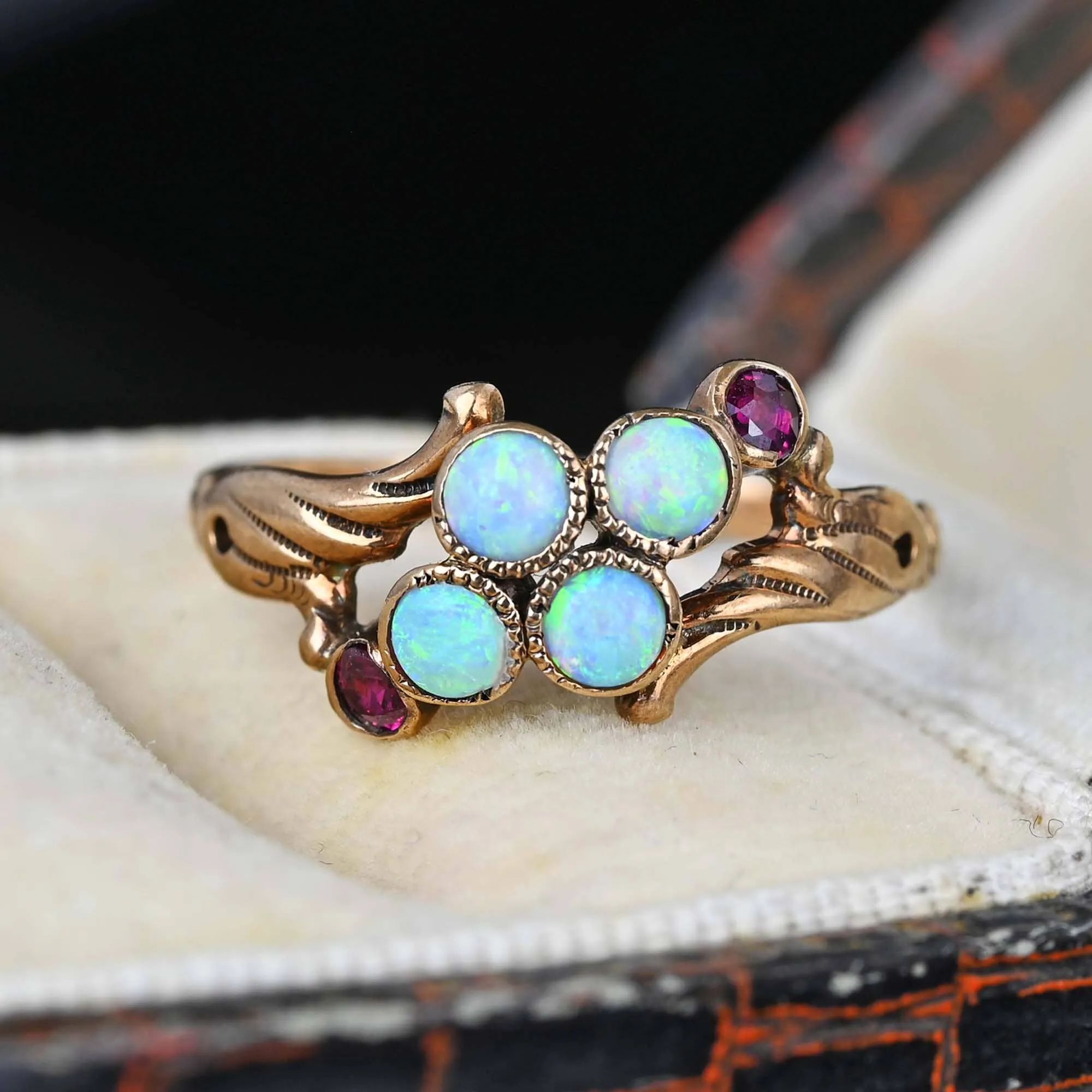 Antique Ruby Accent Victorian Opal Ring in Gold