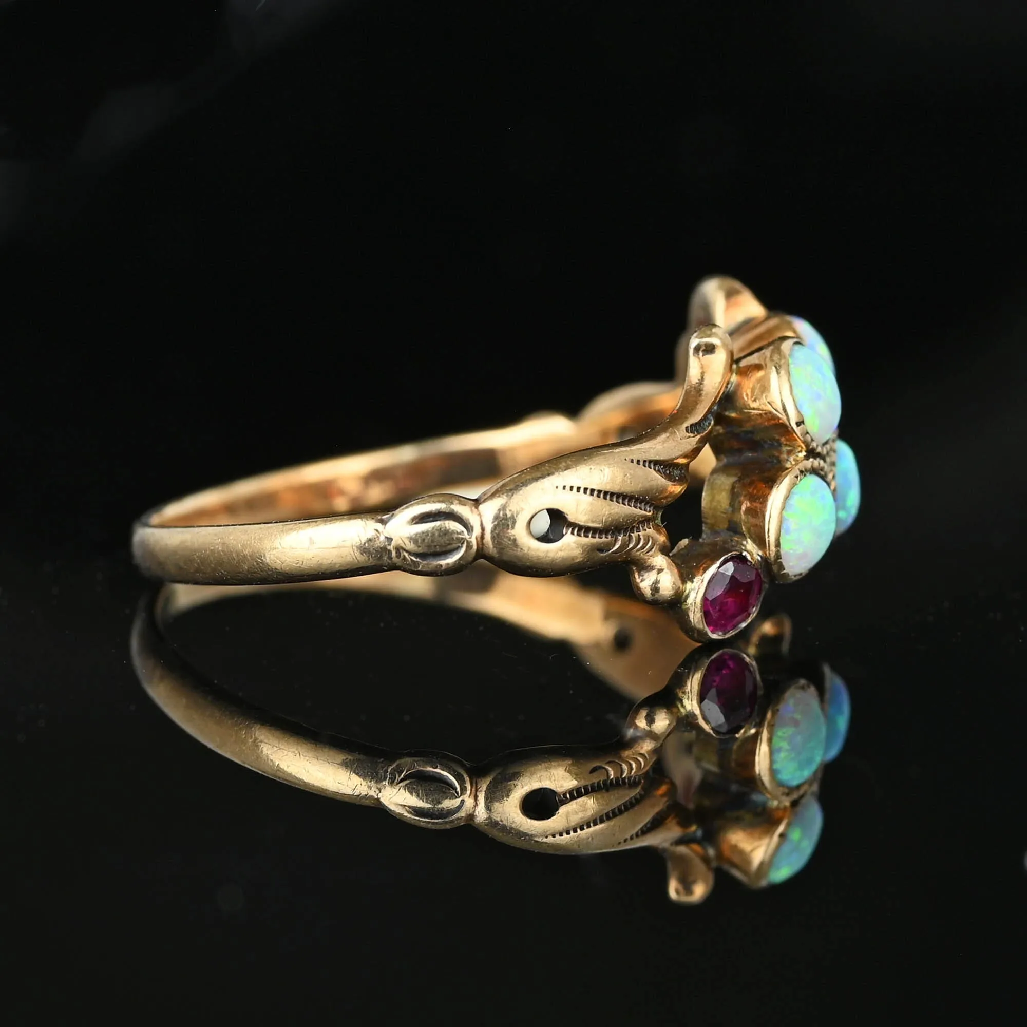 Antique Ruby Accent Victorian Opal Ring in Gold