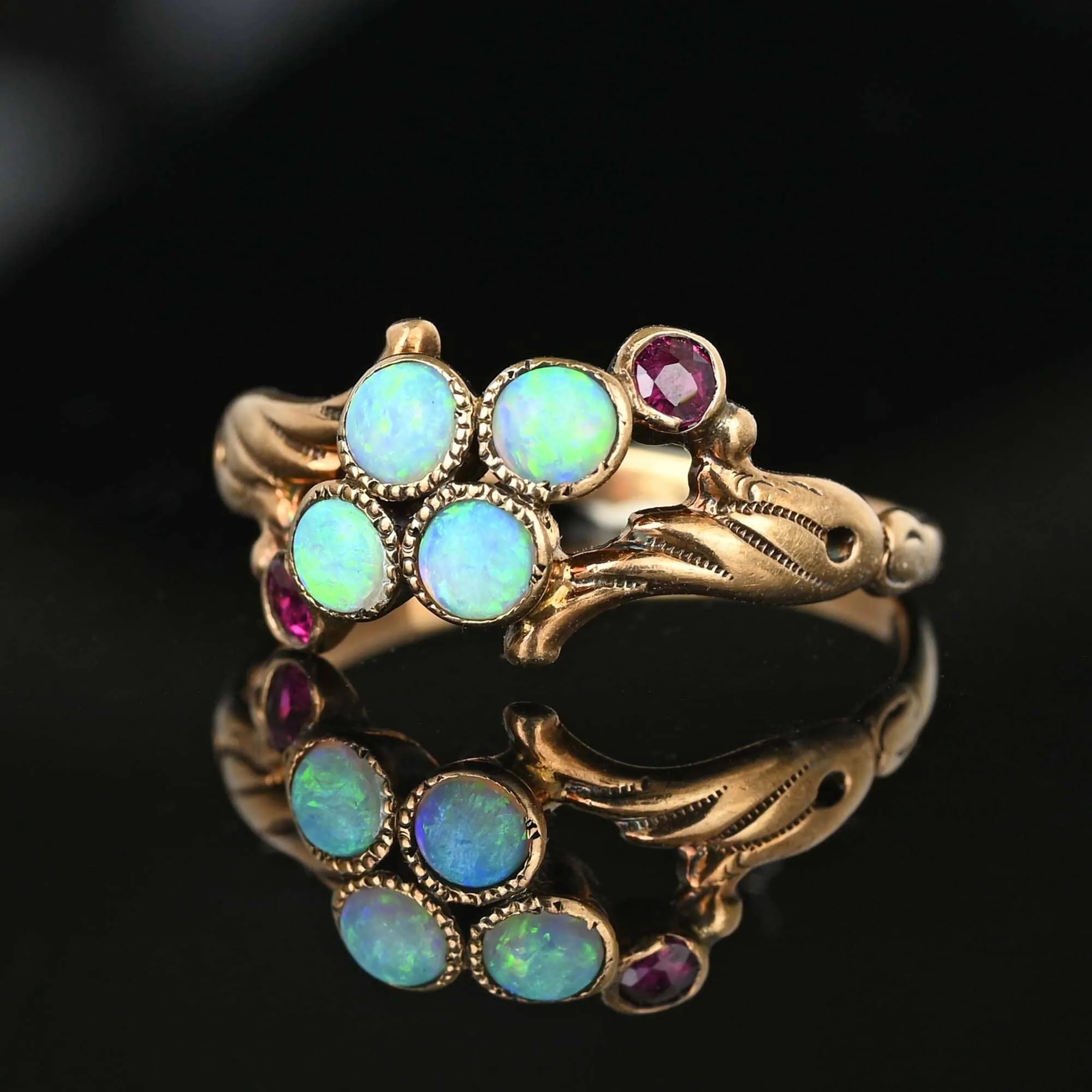 Antique Ruby Accent Victorian Opal Ring in Gold