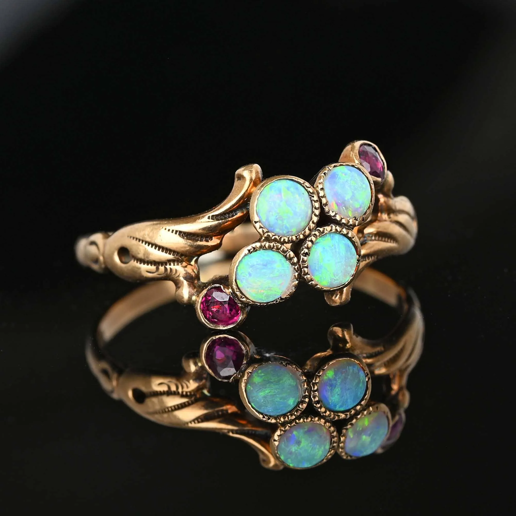 Antique Ruby Accent Victorian Opal Ring in Gold