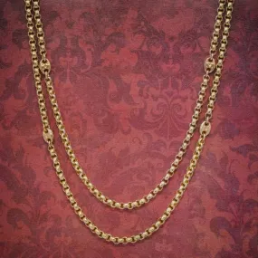 Antique Victorian Guard Chain Solid 9Ct Gold Link Necklace Circa 1880