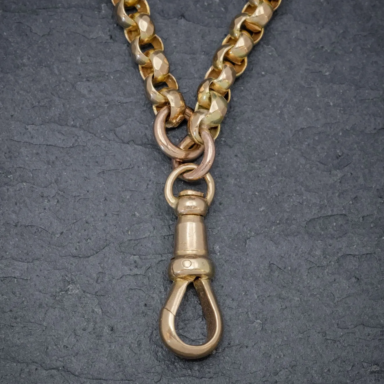 Antique Victorian Guard Chain Solid 9Ct Gold Link Necklace Circa 1880