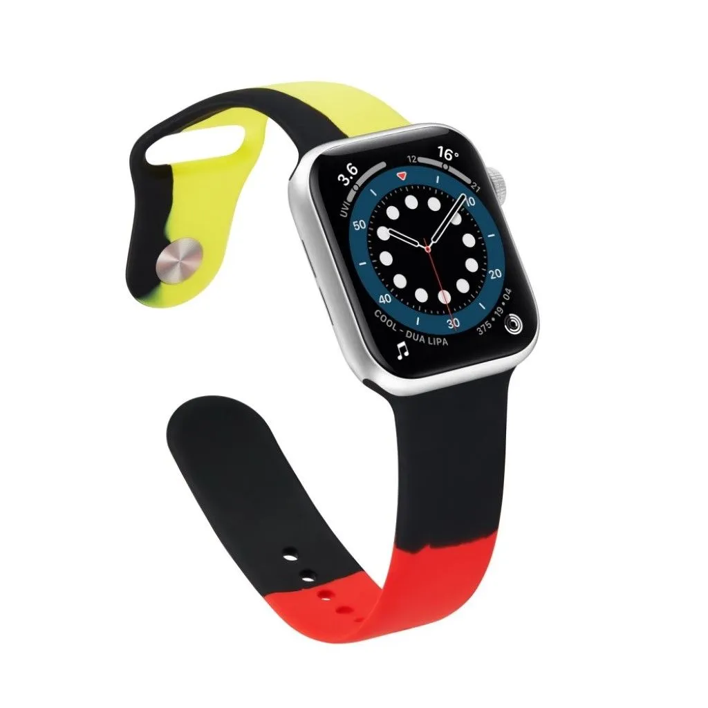 Apple Watch 40mm contrast color silicone watch strap - Black / Red / Yellow / Size: S