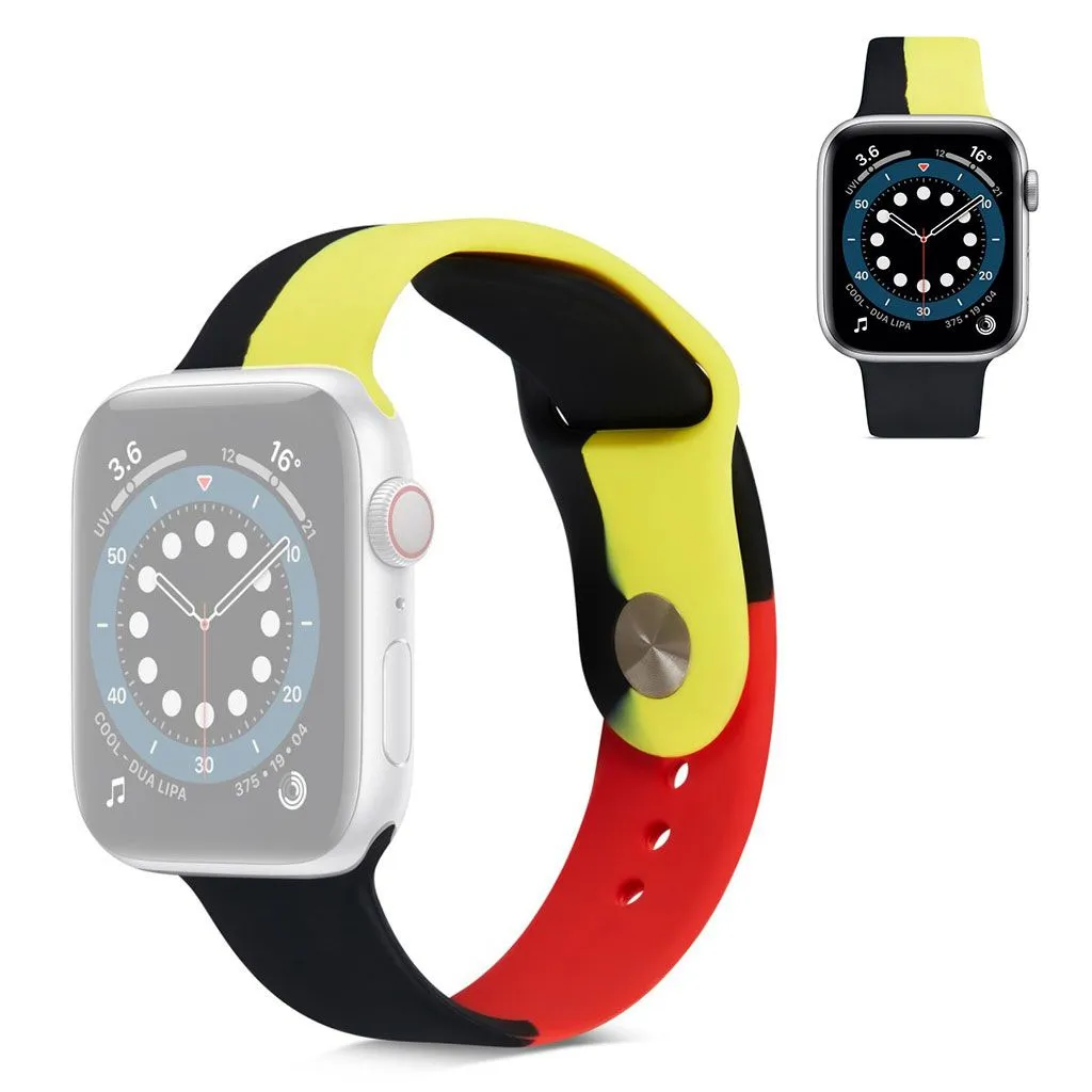 Apple Watch 40mm contrast color silicone watch strap - Black / Red / Yellow / Size: S