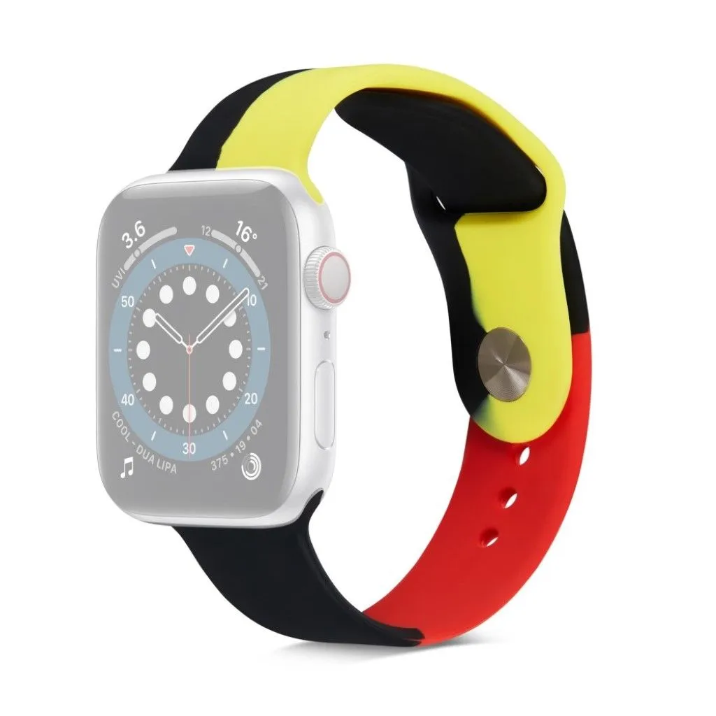 Apple Watch 40mm contrast color silicone watch strap - Black / Red / Yellow / Size: S