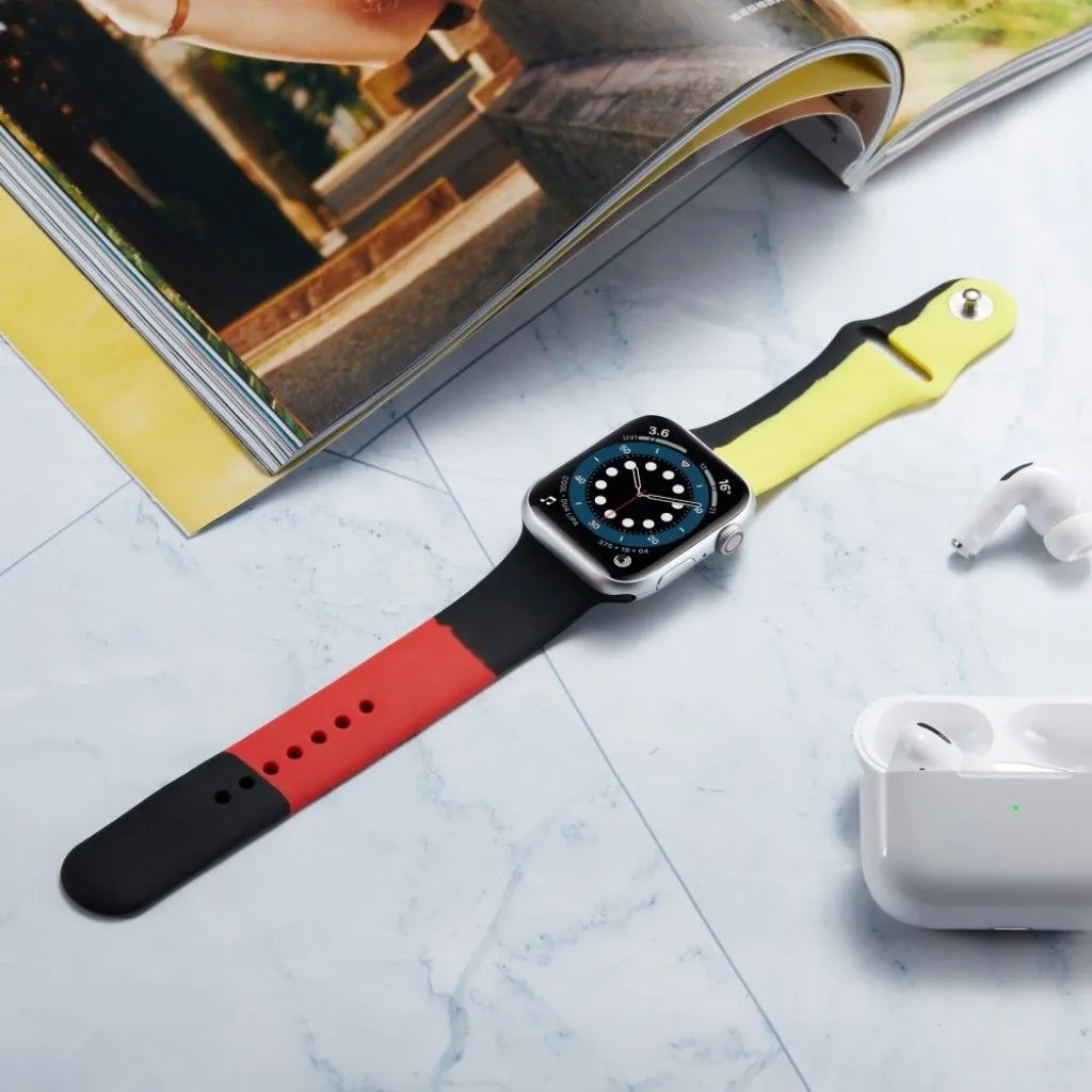 Apple Watch 40mm contrast color silicone watch strap - Black / Red / Yellow / Size: S