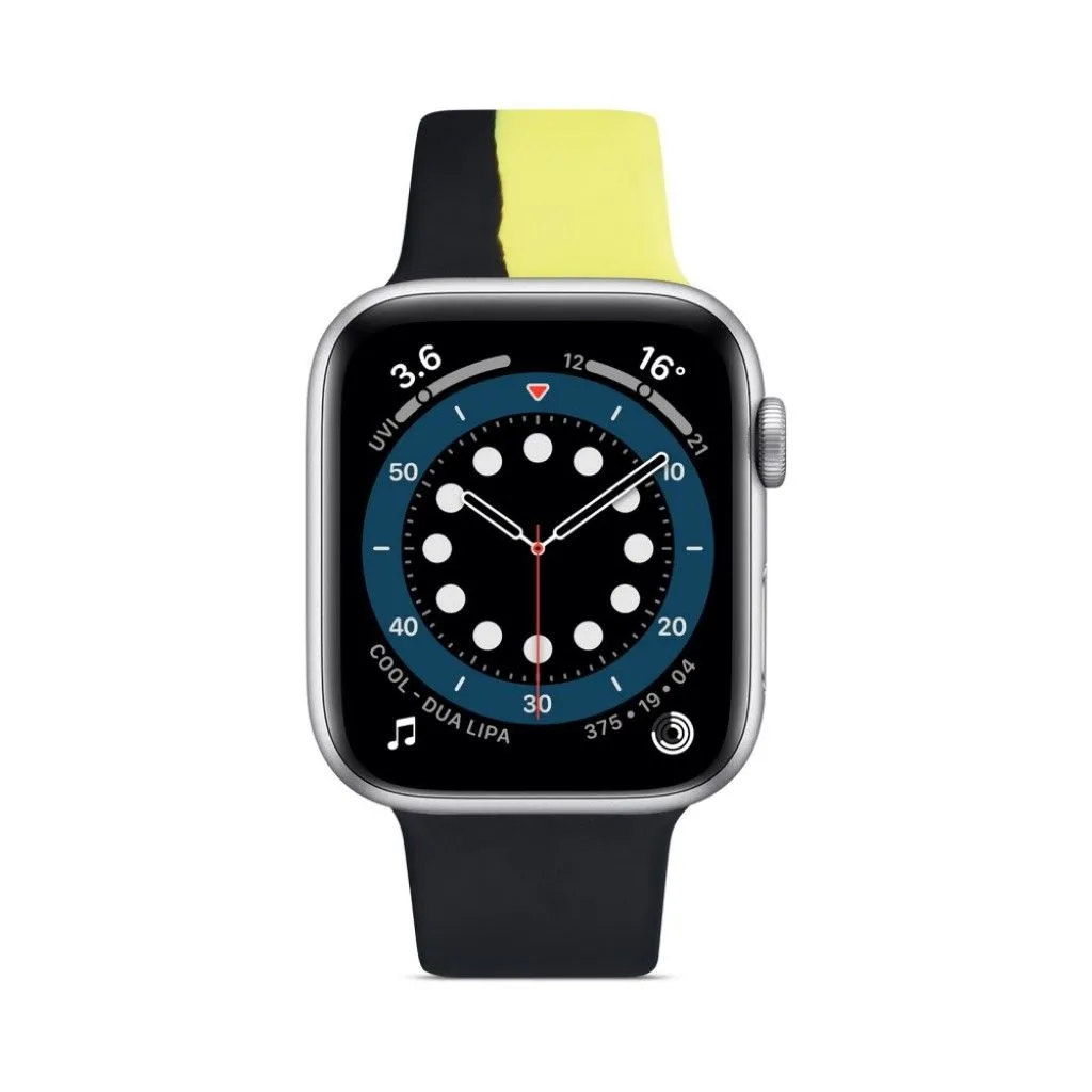 Apple Watch 40mm contrast color silicone watch strap - Black / Red / Yellow / Size: S