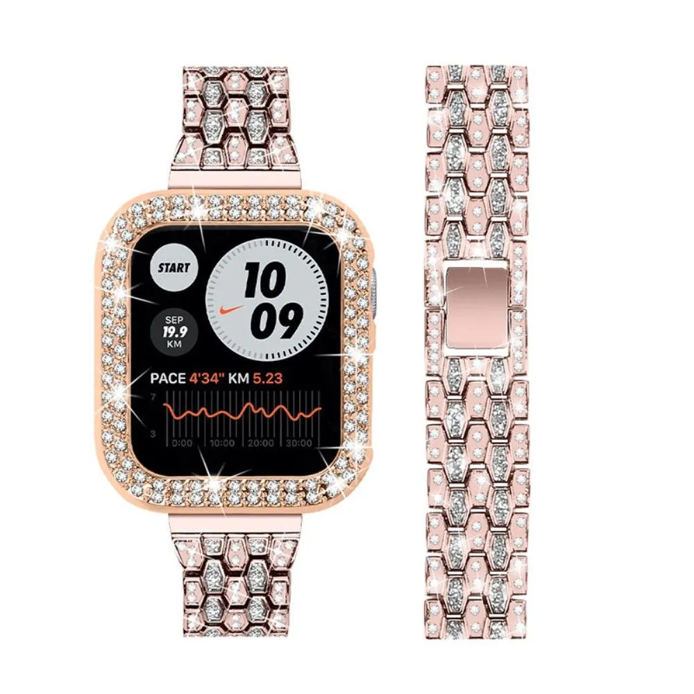 Apple Watch (41mm) five bead shiny rhinestone watch strap - Pink Gold / Transparent / Rose Gold