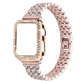 Apple Watch (41mm) five bead shiny rhinestone watch strap - Pink Gold / Transparent / Rose Gold