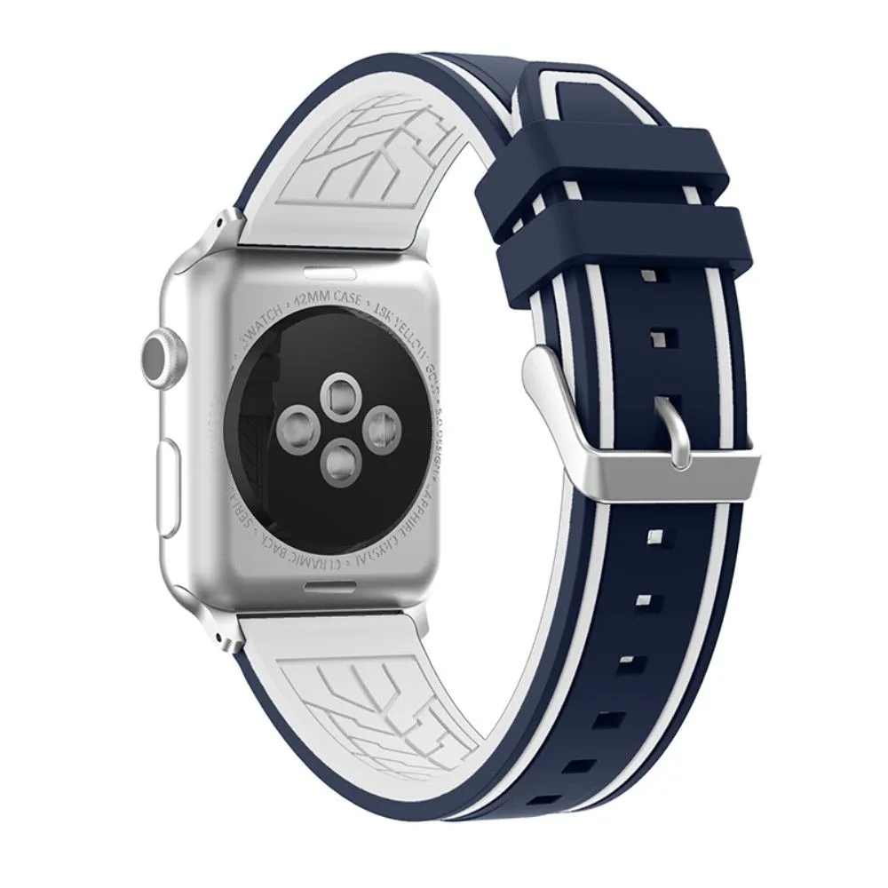 Apple Watch 44mm dual color silicone watch strap - Midnight Blue / White