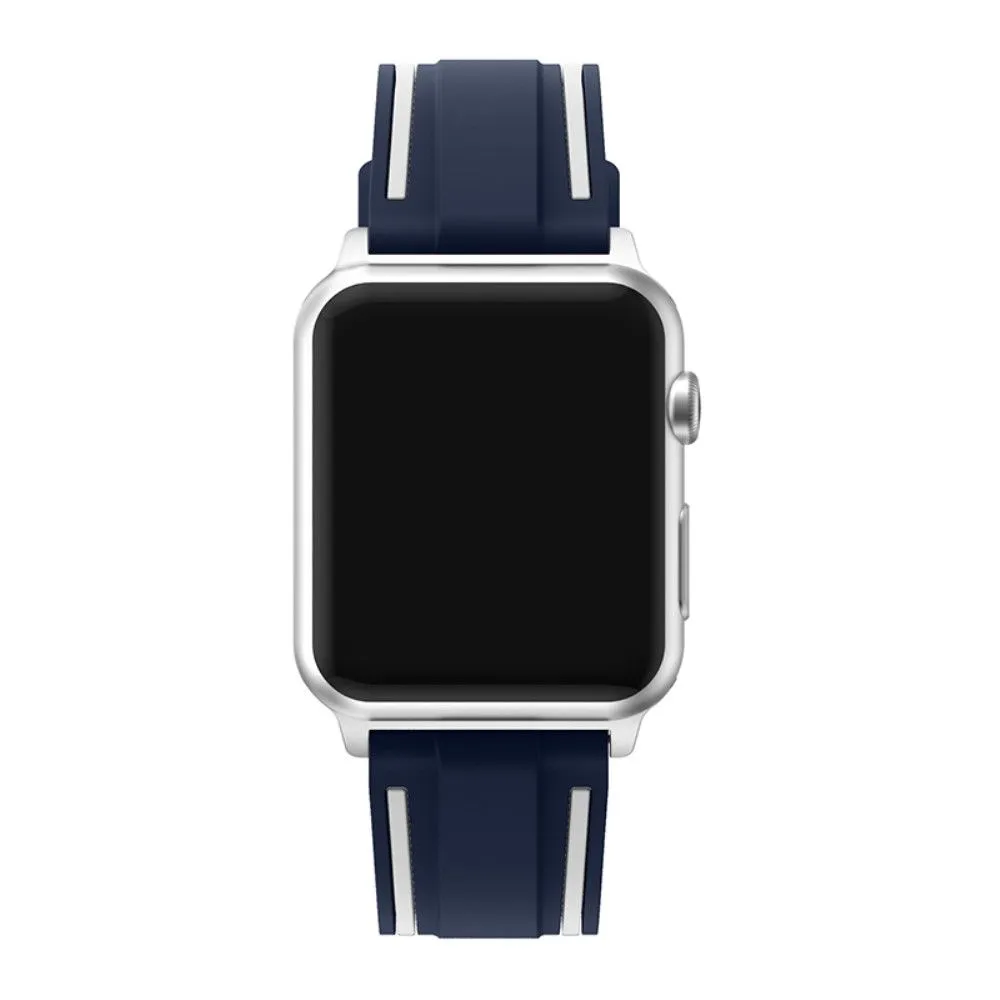 Apple Watch 44mm dual color silicone watch strap - Midnight Blue / White