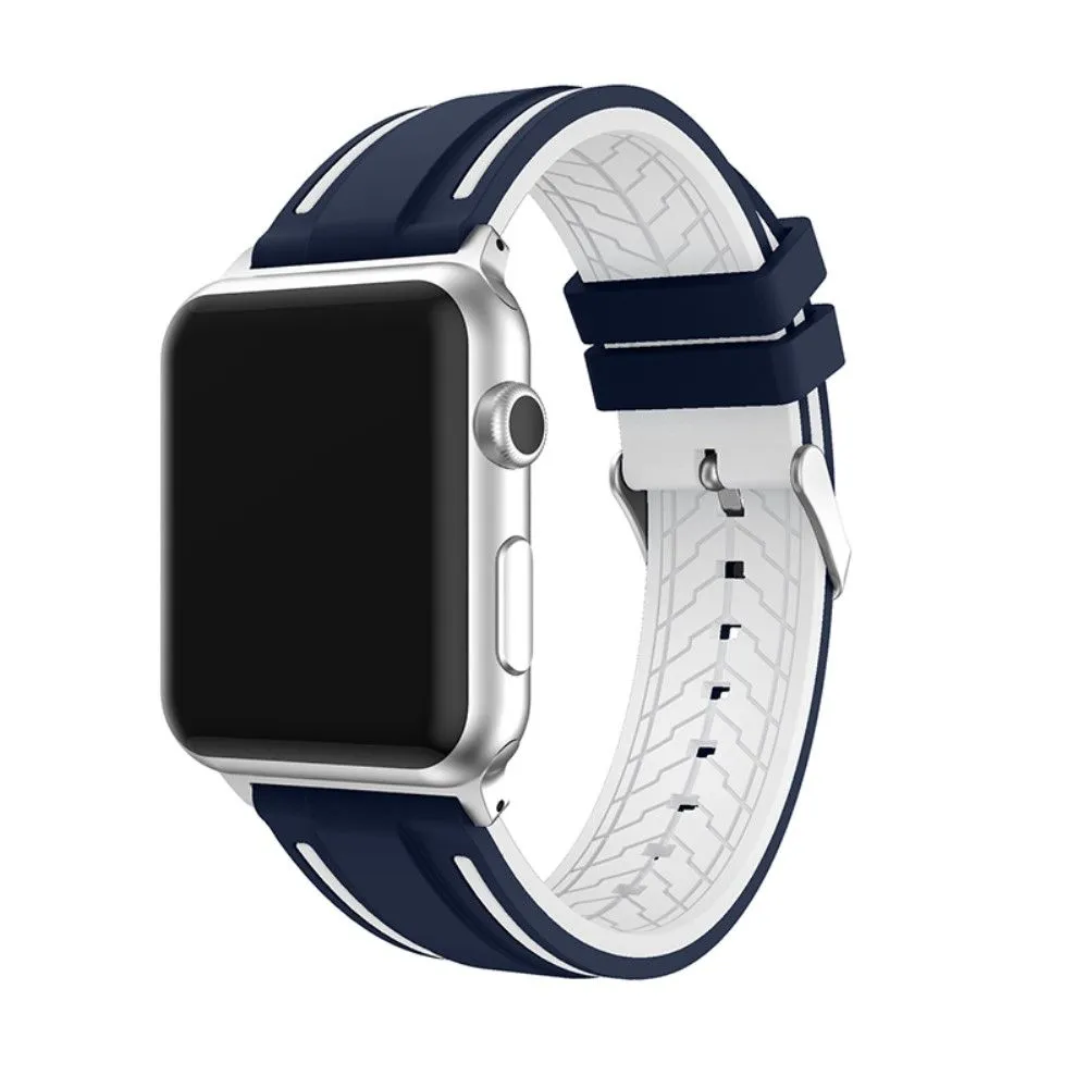 Apple Watch 44mm dual color silicone watch strap - Midnight Blue / White