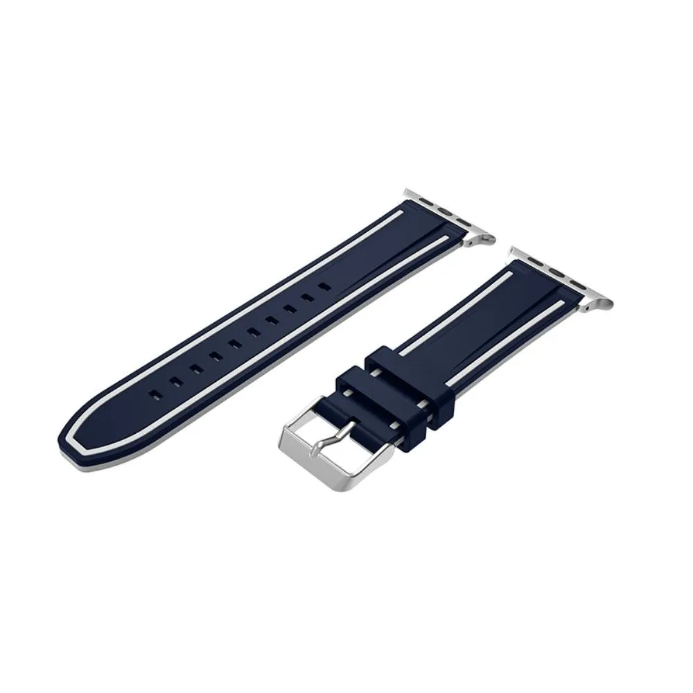 Apple Watch 44mm dual color silicone watch strap - Midnight Blue / White